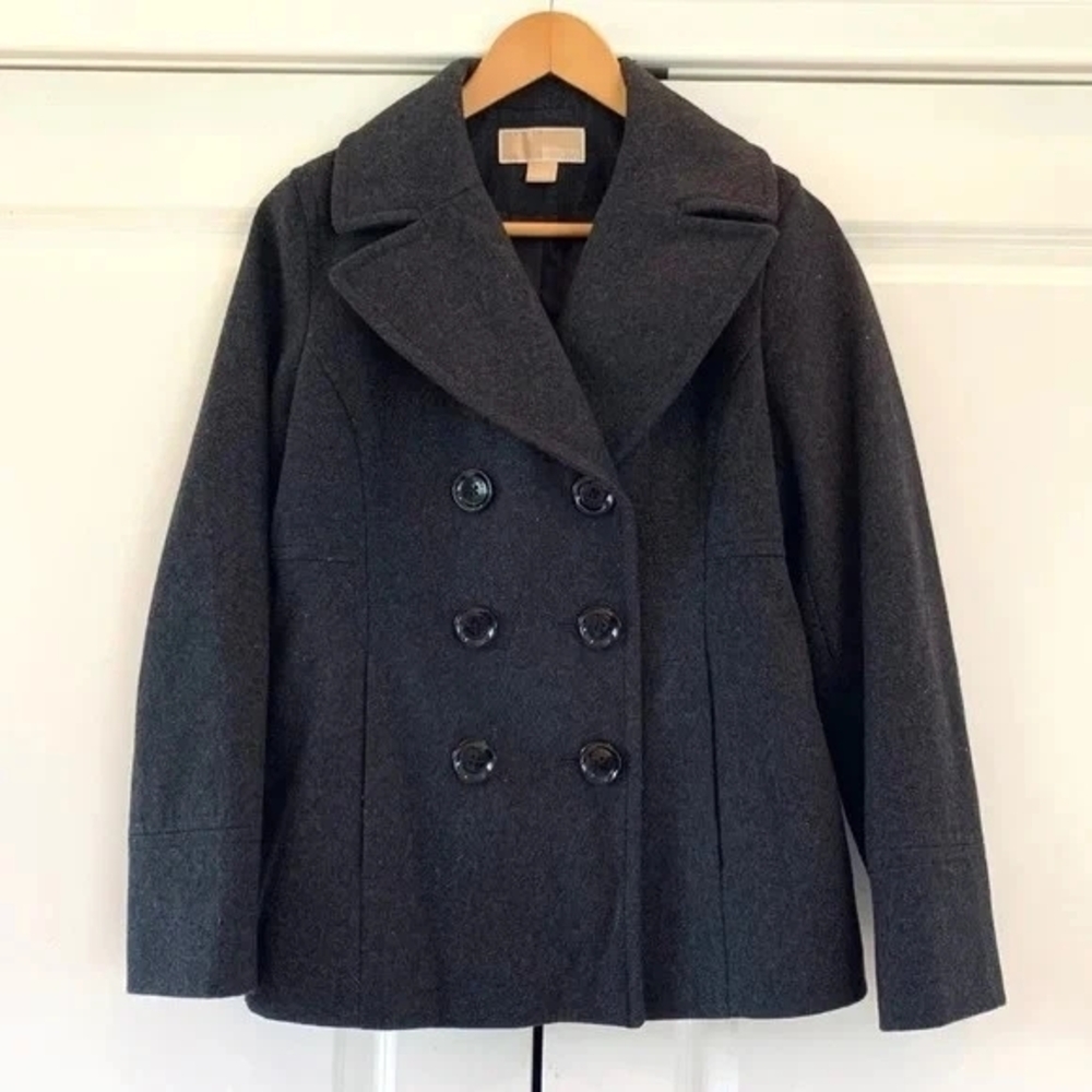 MICHAEL Michael Kors Charcoal Wool Blend Pea Coat